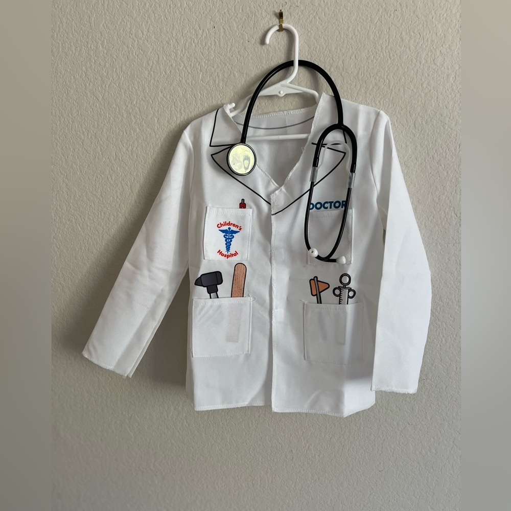 Kids Doctor Coat Costume with stethoscope 5-6T